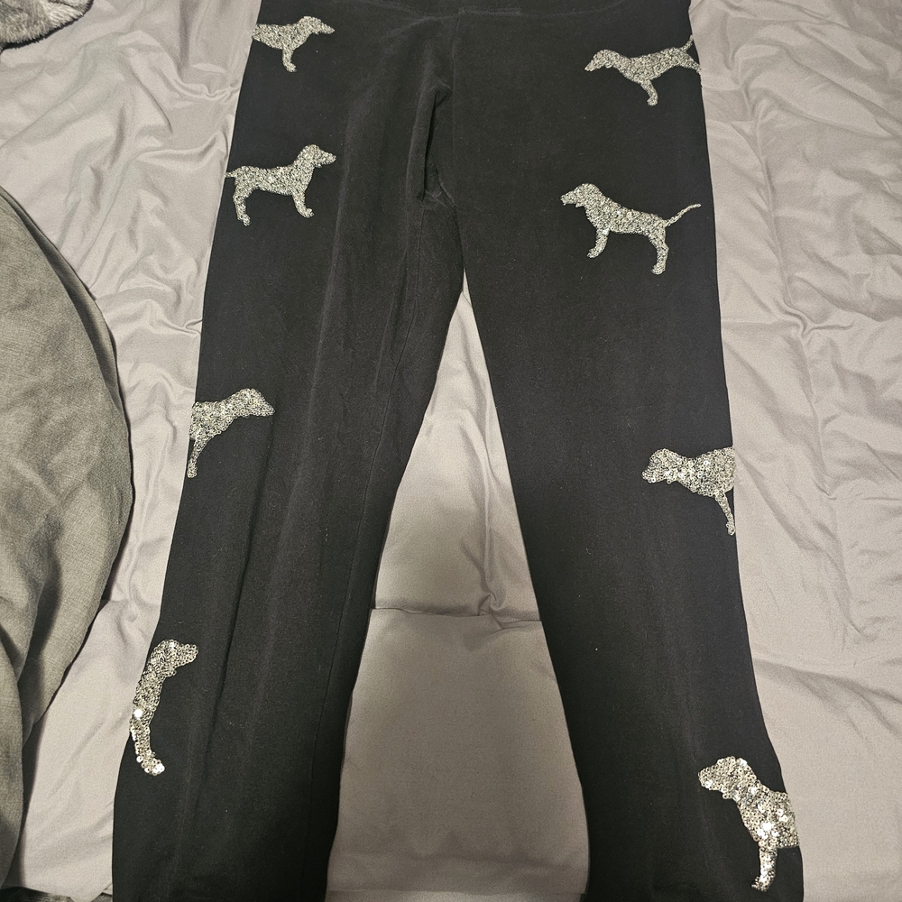 Victoria's Secret Black Leggings with Silver Dog Accents